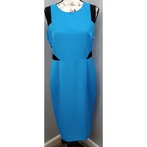 Nipon Boutique Sheath Dress Womens Size 8 Blue Black Stretch Sleeveless Back Zip